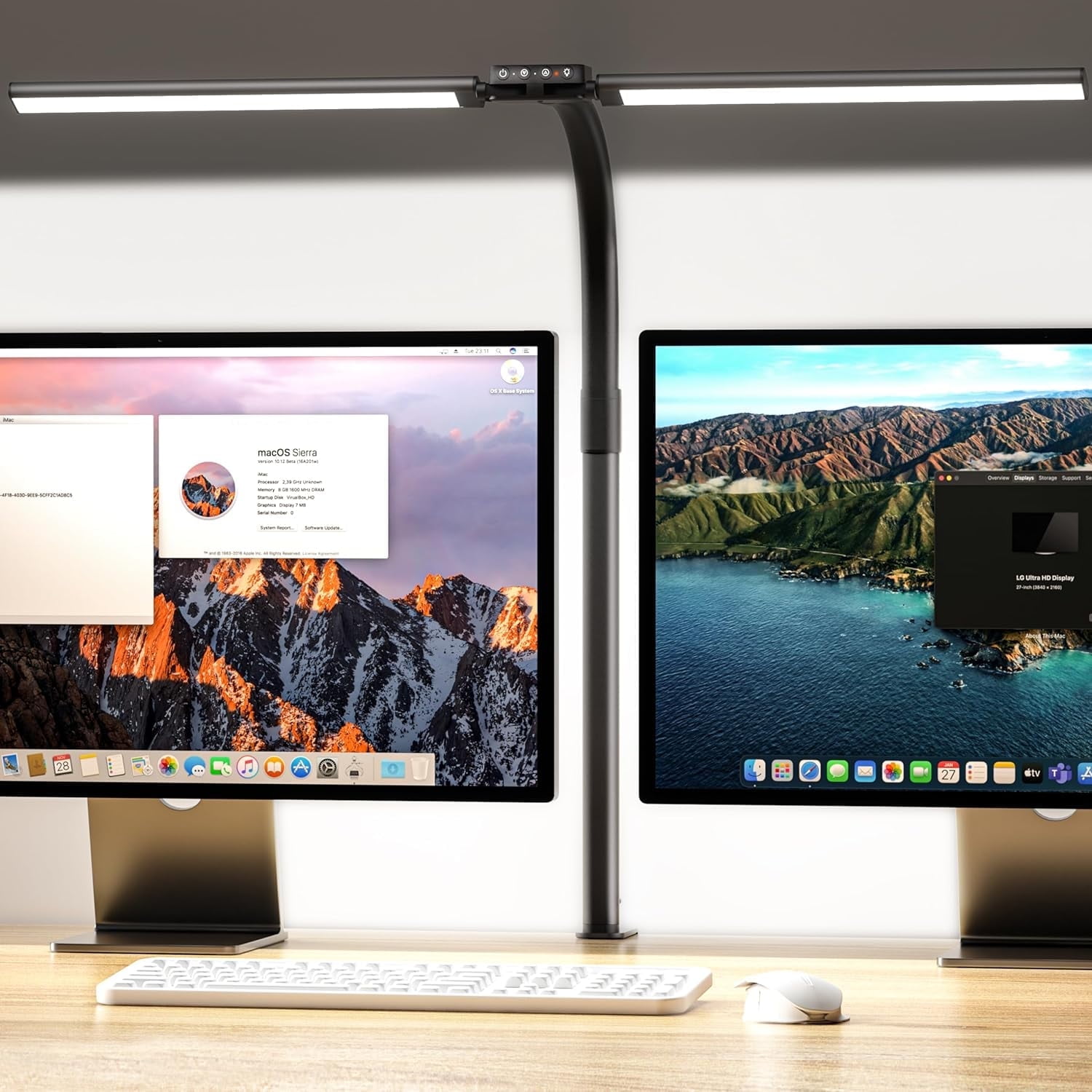 Quntis LED Desk Lamp for Home Office, 24W Ultra Wide Double Head Architect Desk Lamp with 25 Lighting Modes, 30.7'' Adjustable Gooseneck Monitor Light for Work Office, Gray