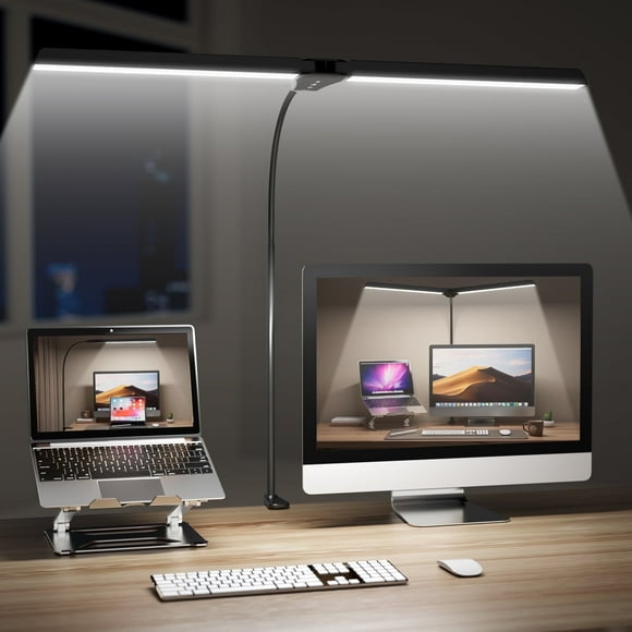 Quntis 28" LED Desk Lamp, 96 LEDs Eye-Care Monitor Light, 3 Brightness Levels & 4 Temperatures Flexible Gooseneck & Architect Desk Clamp for Home Office, Study, Design