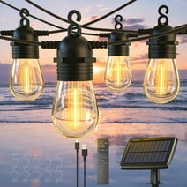 Quntis LED Solar String Lights Outdoor 57FT with Remote , Type-C&Solar Patio String Lights with 15+1 Bulbs, Solar Powered Outdoor String Lights with 4 Lighting Modes for Yard Patio Garden