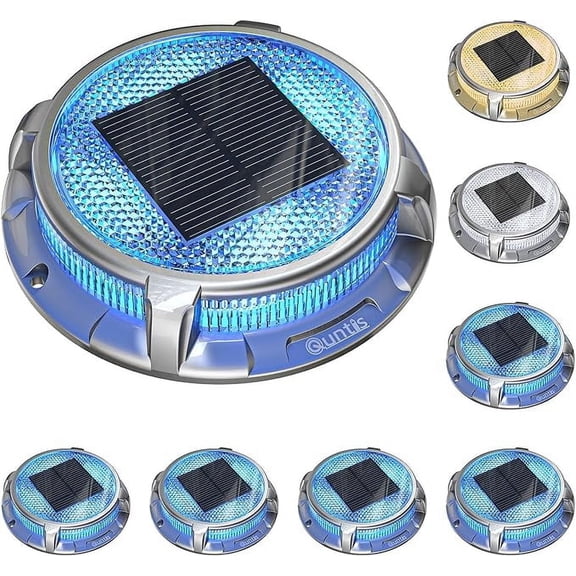 Quntis Solar Deck Lights 8 Packs, 3 Colors in 1 Solar Driveway Lights, IP68 Waterproof Solar Dock Lights with Inserts Solar Ground Lights for Road Garden Stair Path Walkway Sidewalk