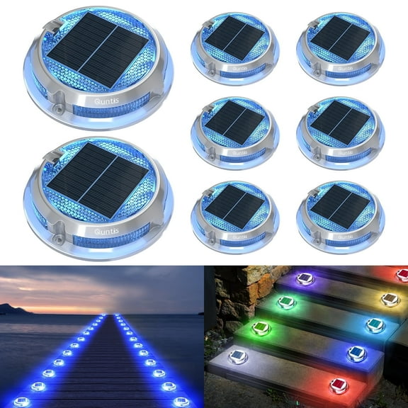 Quntis Solar Deck Lights, 8 Pack 11 Lighting Modes LED Solar Dock Lights, IP68 Waterproof Solar Step Lights for Garden Pathway Driveway Step Dock Ground