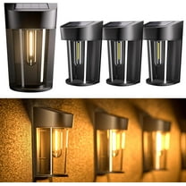 Quntis Solar Fence Lights, 4 Pack Dusk-to-Dawn LED Solar Lights with Edison Bulbs, Waterproof Solar wall lights outdoor garden for Fence Deck Wall, Warm White