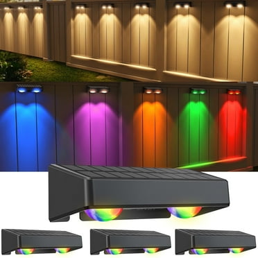 Quntis  Solar Lights Outdoor 4 Pack , RGBWW Solar Fence Lights Outdoor Waterproof with 11 Color Modes, IP65 Waterproof Dusk to Dawn Solar Deck Lights  for Fence Wall Garden Pool Backyard