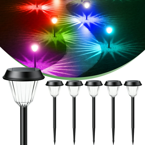Quntis 6 Pack RGB/Warm White Solar Pathway Lights, IP65 Waterproof Solar Lights Outdoor, Auto On/Off Solar Garden Lights Landscape Lighting, Path Lights Solar Powered for Yard Driveway Walkway Patio
