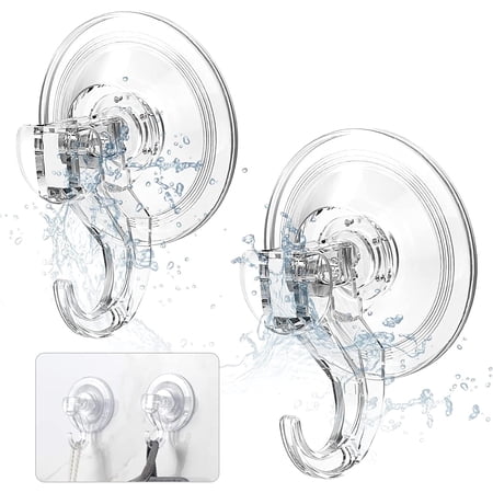 Quntis Suction Cup Hooks, 2 Pack Heavy Duty Wreath Hanger, Reusable Waterproof Clear Vacuum Shower Hooks for Bathroom Kitchen Wall Window Glass