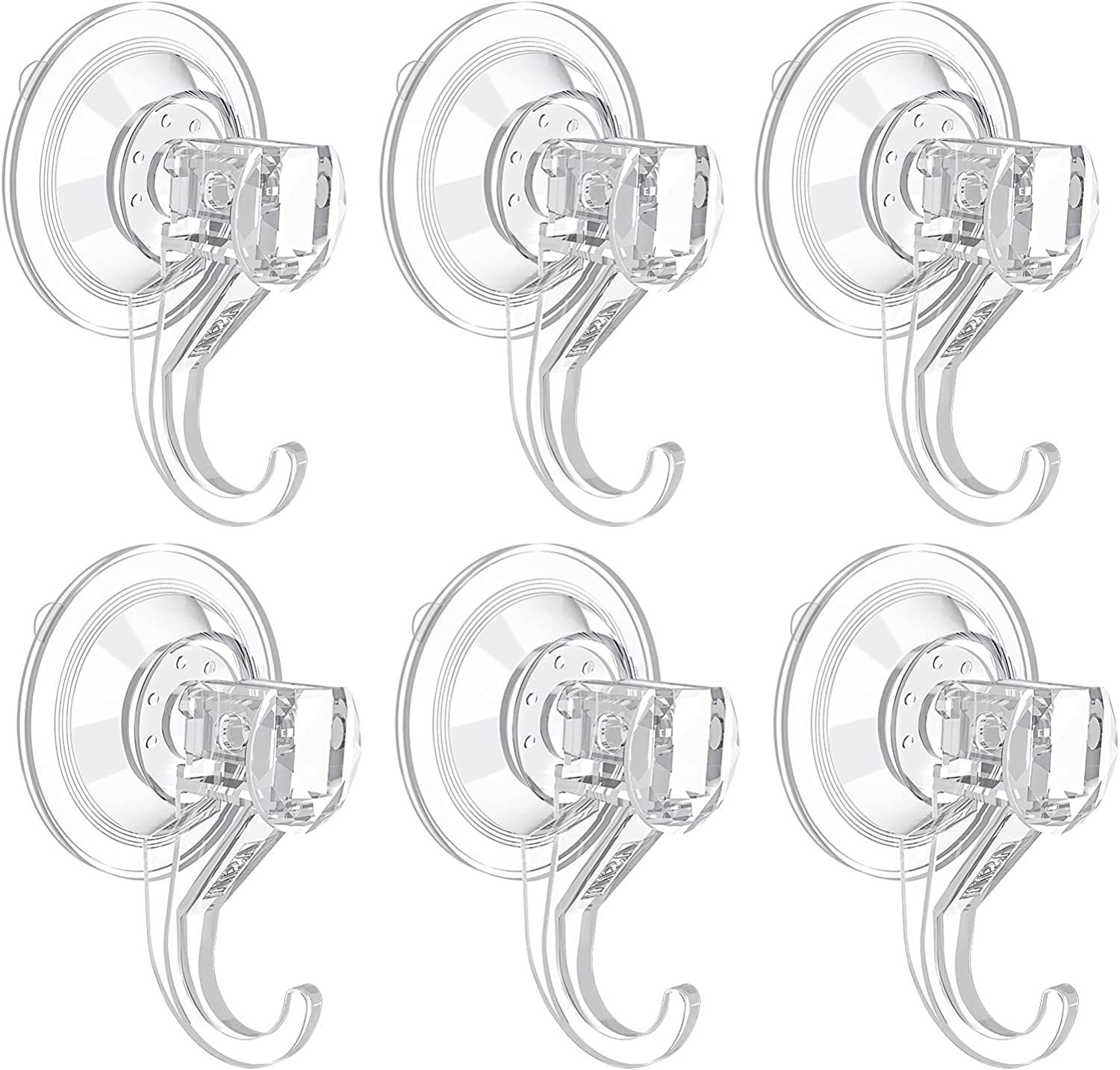 Quntis Suction Cup Hooks, 6 Pack Heavy Duty Suction Hooks Reusable ...