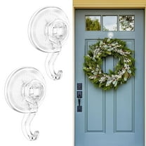Quntis Suction Hooks, Large Clear Heavy Duty Suction Cup Hooks Reusable Waterproof Shower Hooks for Windows Kitchen Bathroom Christmas Wreath Decorations - 2 Pack