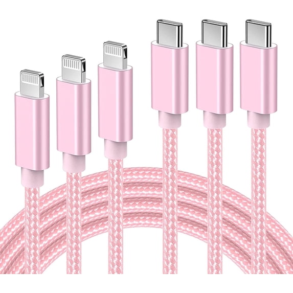 Quntis USB C Fast Charger Cable 3 Pack 3/6/10ft, Type C Charger Cord Compatible with iPhone 14 14 Pro Max 13 2 11 XS XR 8 7 iPad - Pink