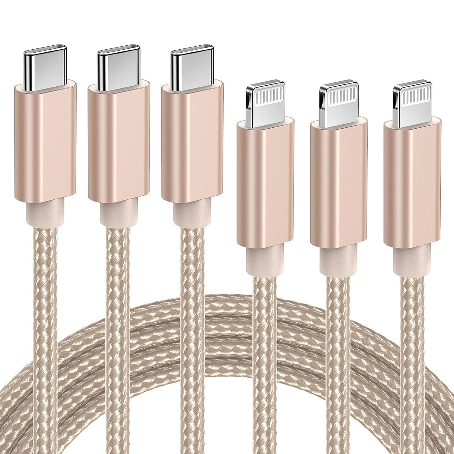 Quntis USB C to Lightning Cable, 3 Pack 6Ft MFi Certified iPhone Fast