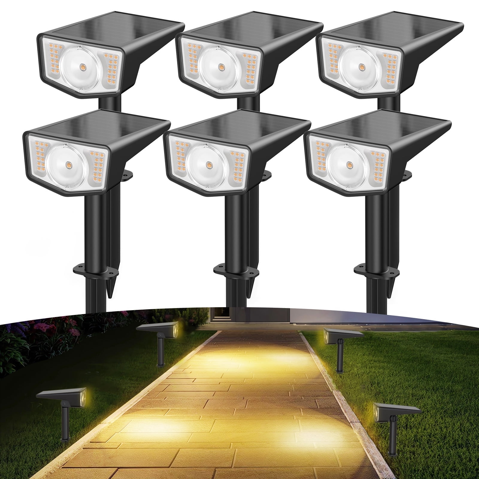 Quntis Upgraded Solar Spot Lights,Super Bright Solar Landscape Spotlights with 2 Detachable Lenses,3 Brightness Modes,Auto On/Off,IP65 Waterproof Garden Lights for Yard,Patio,Pathway