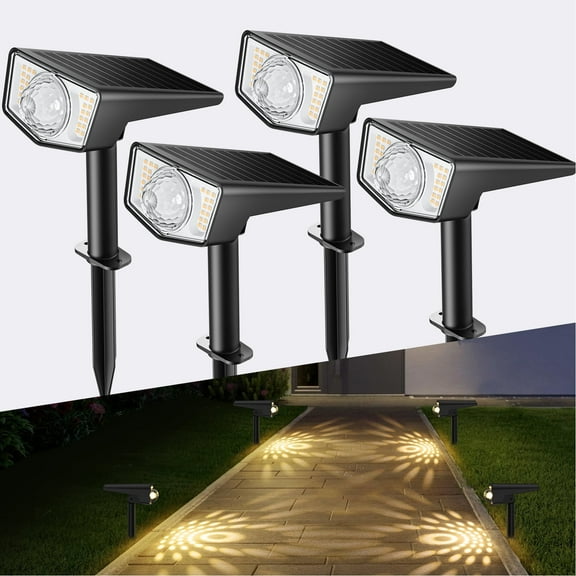 Quntis 2-in-1 Solar Lights Outdoor Waterproof, Adjustable Aurora/Sunflower Projection Solar Spotlight, 3 Modes, IP65 Waterproof for Tree Lawn Garden Pathway (4 Pack-Warm)