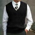 thumbnail image 1 of Qunyiney Black Men's Sweater Vests Pullover Winter Solid Casual Sleeveless V-Neck Slim Cable Knit Warm Sweater Vests, 1 of 3