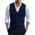thumbnail image 1 of Qunyiney Blue Mens Sweater Vest Fall Cardigan Solid Casual Sleeveless Knit V-Neck Slim Button Down Sweater Vests, 1 of 2