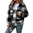 thumbnail image 1 of QUNYINEY Casual Women Coats Black Plaid Zip Up Fleece Lightweight Coats Lapel Collar Mid-Length with Pocket Long Sleeve Loose Hoodless Coats, 1 of 8