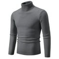 thumbnail image 1 of Qunyiney Fall Mens Sweaters Solid Gray Pullover Casual Turtleneck Long Sleeve Knit Stretchy Slim Sweaters, 1 of 2