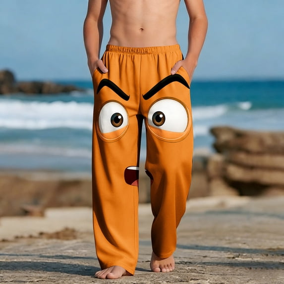 Qunyiney Funny Pants for Boys Graphic with Pockets Pants Relaxed Fit Beach Elastic Waist Wide Leg Pants Size 11