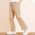 thumbnail image 1 of Qunyiney Khaki Uniform Pants for Boys Flat Front Cotton Chino Pants Loose Fit Elastic Waist with Pockets Pants Size 3-4years, 1 of 8