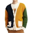thumbnail image 1 of Qunyiney Men's Sweaters Fall Yellow Cardigan Colorblock Casual Loose V-Neck Long Sleeve with Pocket Button Down Sweaters, 1 of 6