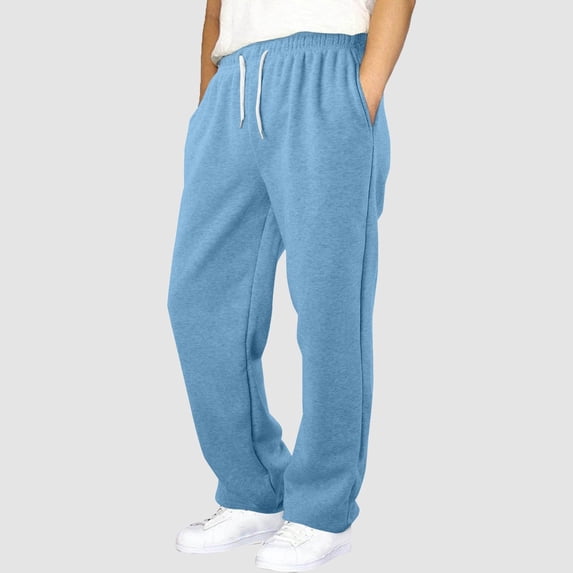 Qunyiney Open Bottom Boys Sweatpants Fleece Blue Athletic Joggers with Pockets Drawstring Elastic Waist Wide Leg Loose Fit Sweatpants Size 12-13years