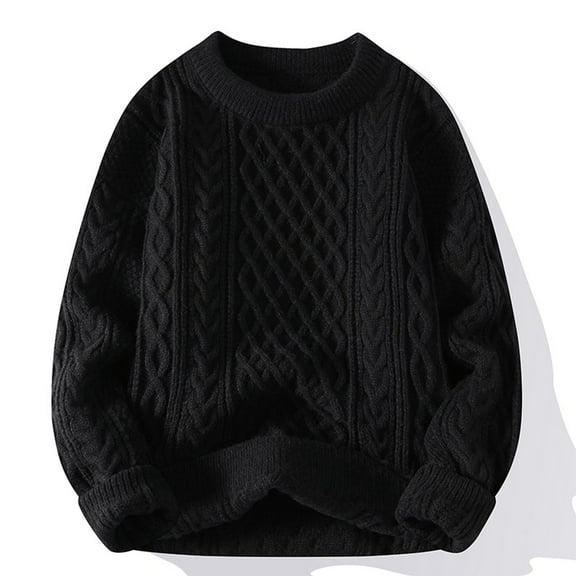 Qunyiney Pullover Sweater for Men Solid Winter Black Casual Chunky Long Sleeve Loose Crew Neck Warm Sweaters