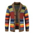 thumbnail image 1 of Qunyiney Winter Mens Sweater Cardigan Striped Pink Casual Ribbed Knit Collared Long Sleeve Regular Button Sweaters, 1 of 7