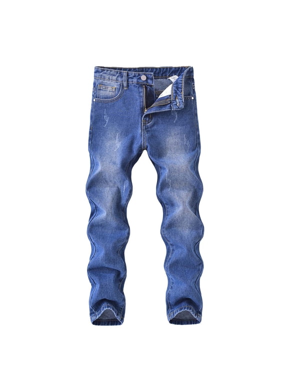 with Pockets Jeans for Boys Straight Leg Blue Denim Pants Stretch Slim Fit Jeans Size 5