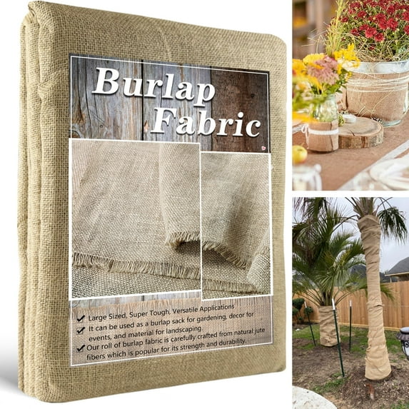 Quobiad Burlap Fabric Roll, 40" x 15' Burlap Garden Fabric Natural Jute for Decorations, Crafts, Weddings, Table Runner, Landscaping, Plants & Tree Covering