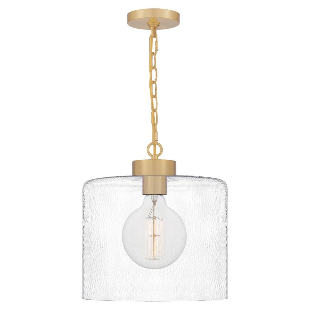 Aged Brass Mini Pendant with Clear Hammered Glass - Transitional Style