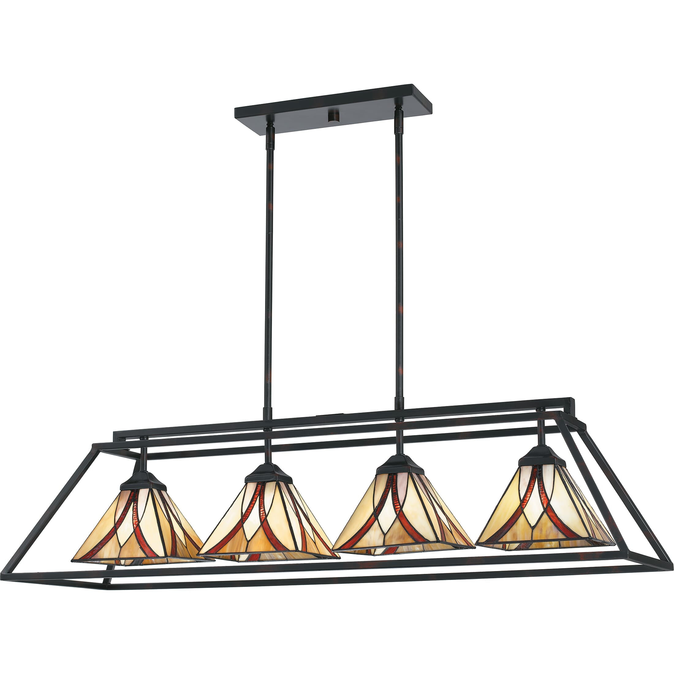 Asheville 42" Bronze Island Light with Multicolor Tiffany Glass Shades