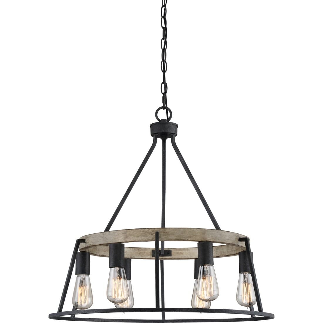 Gray Ash Steel and Faux Wood 6-Light Drum Chandelier