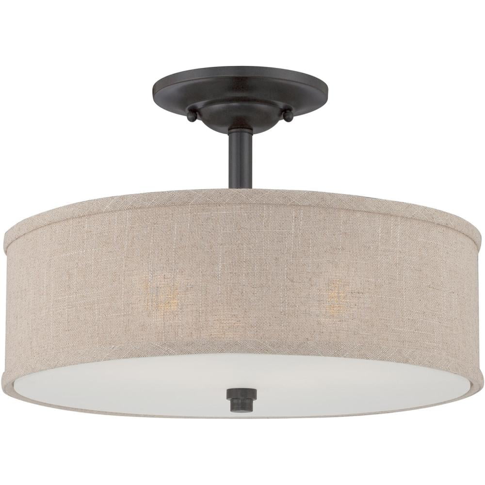 Cocoa Bronze 17" Indoor/Outdoor Drum Ceiling Light with Textured Shade