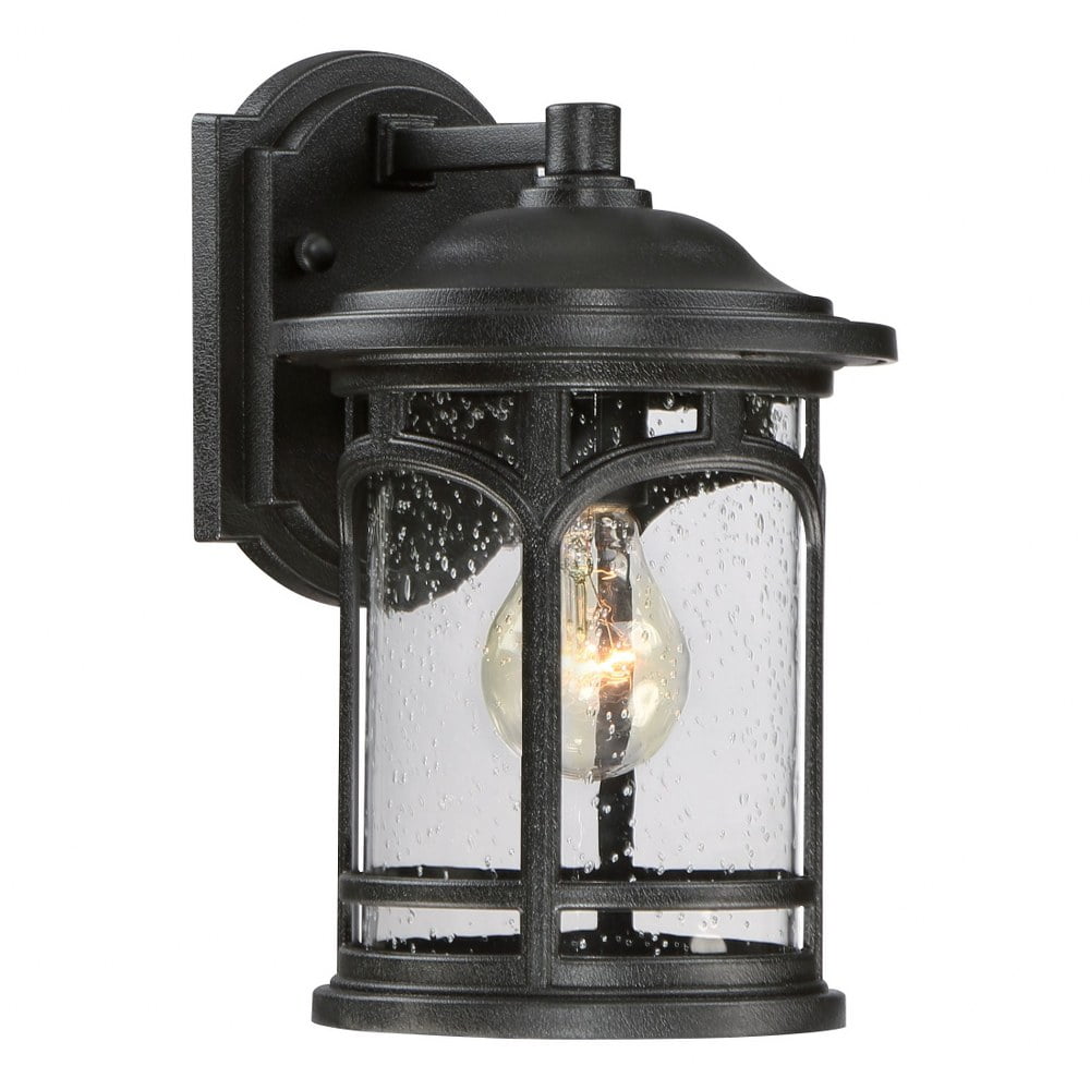 Mystic Black and Bronze Outdoor Wall Lantern with Seedy Glass