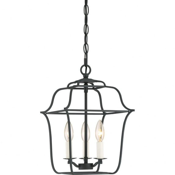 Large Cage Chandelier 3 Light Steel 14.25 Inches High-Royal Ebony Finish -Traditional Installation Quoizel Lighting Gly5203ba