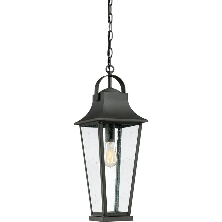 Quoizel Galveston Mottled Black Traditional Seeded Glass Lantern Pendant Light