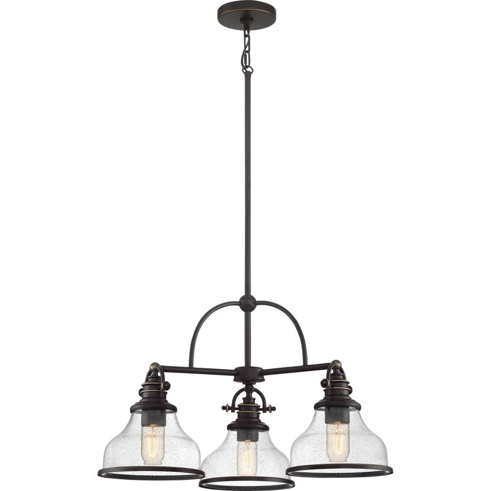 Grant 24'' Bronze Steel 3-Light Medium Chandelier with Seedy Glass
