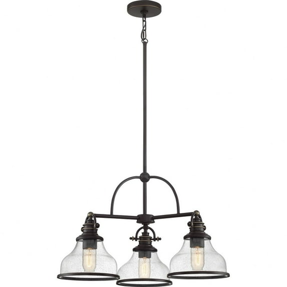 GRTS5103PN Quoizel Lighting Grant - 3 Light Medium Chandelier-Palladian Bronze Finish -Traditional Installation