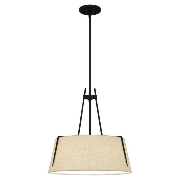 Quoizel Leona 3-Light Matte Black Pendant with Natural Linen Shade
