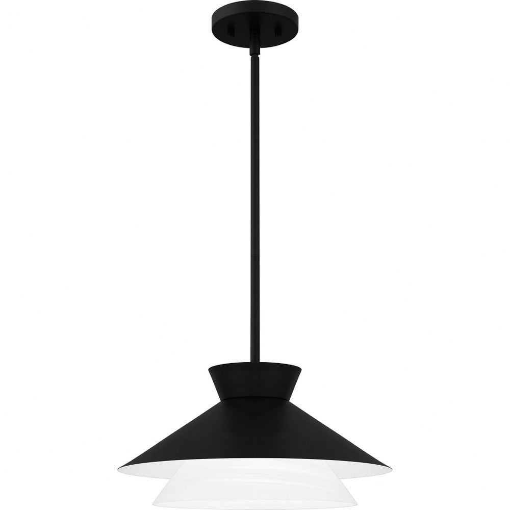 Lionel Matte Black Drum Pendant Light with Alabaster Glass Shade