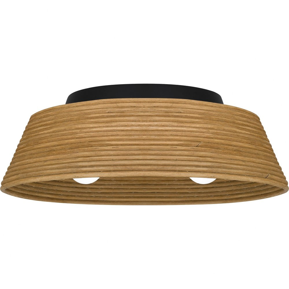 Zahara Matte Black and Bamboo 18.25" Flush Mount Light