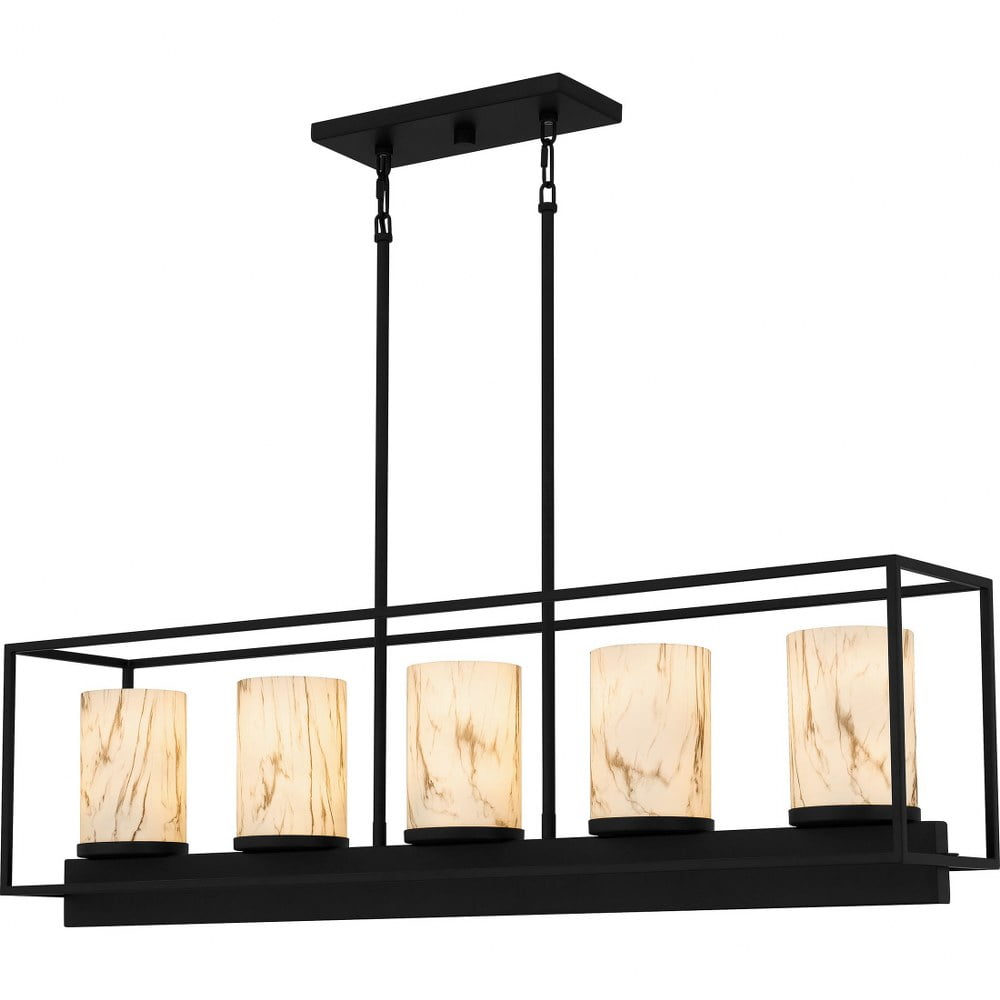 Bentley Matte Black Steel Linear Chandelier with Marble Glass Shades