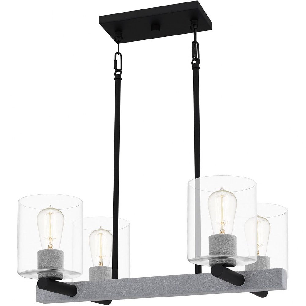 Caldwell Matte Black 4-Light Linear Chandelier with Clear Glass Shades