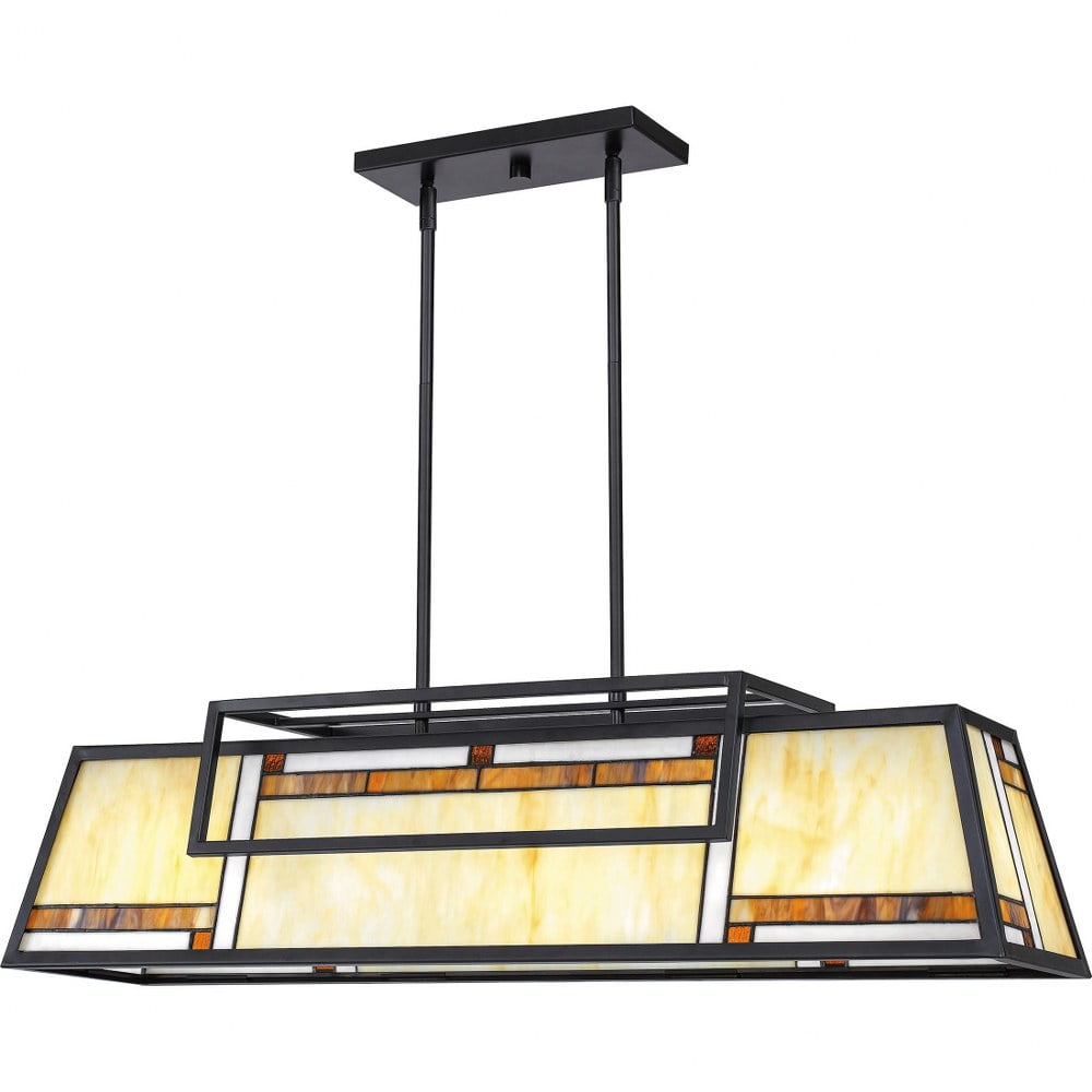 Matte Black and Tiffany Glass 4-Light Island Chandelier