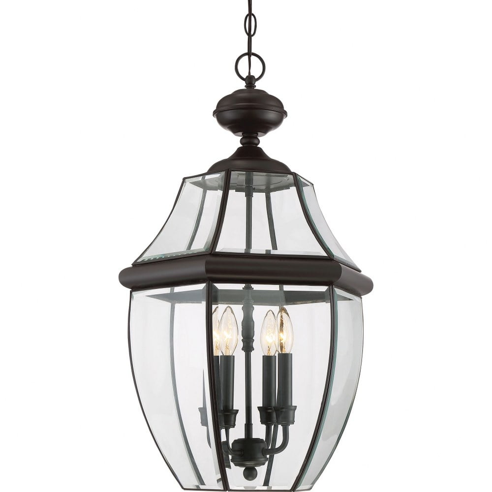 Medici Bronze 4-Light Outdoor Hanging Lantern with Clear Glass