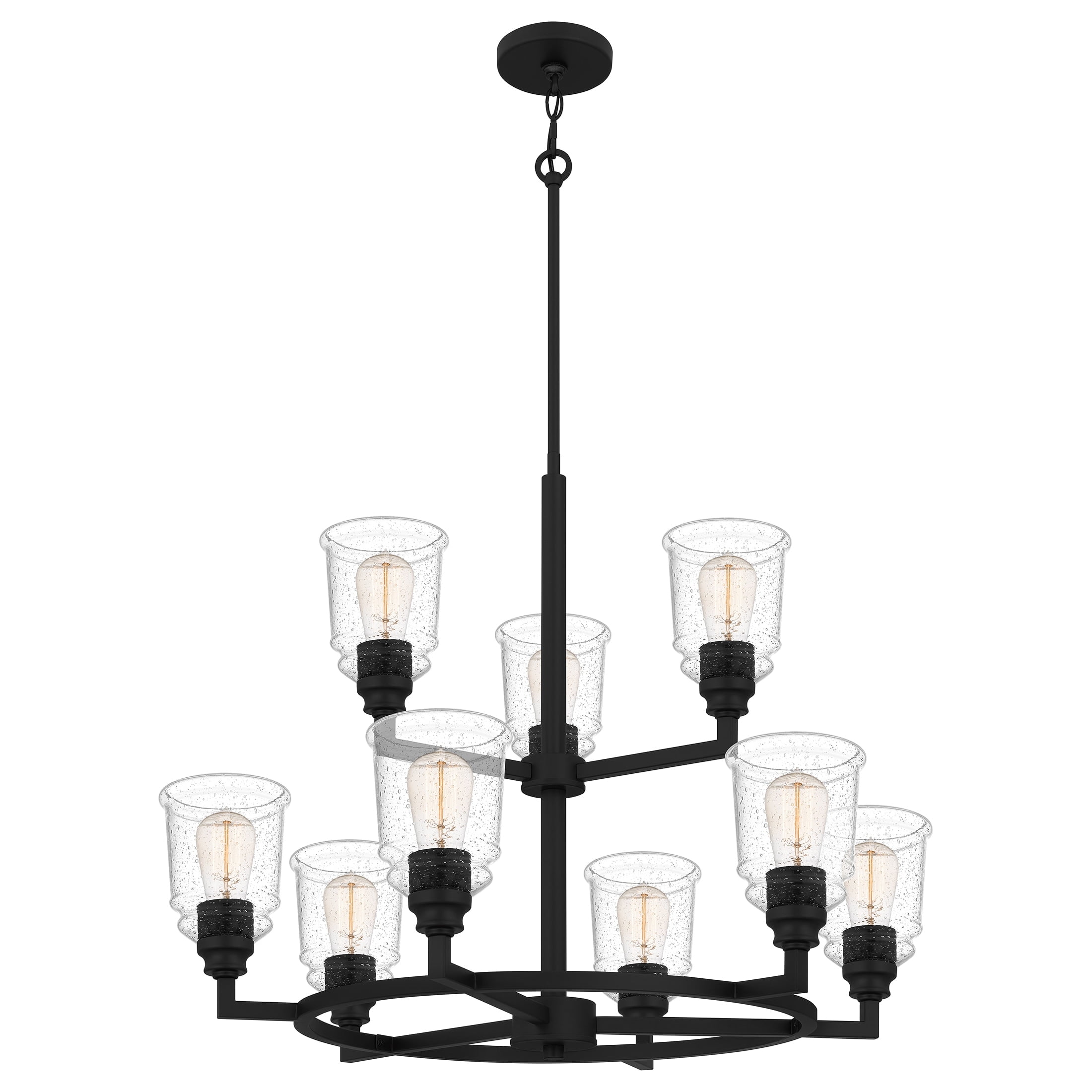 McIntire Matte Black 9-Light Chandelier with Clear Seedy Glass