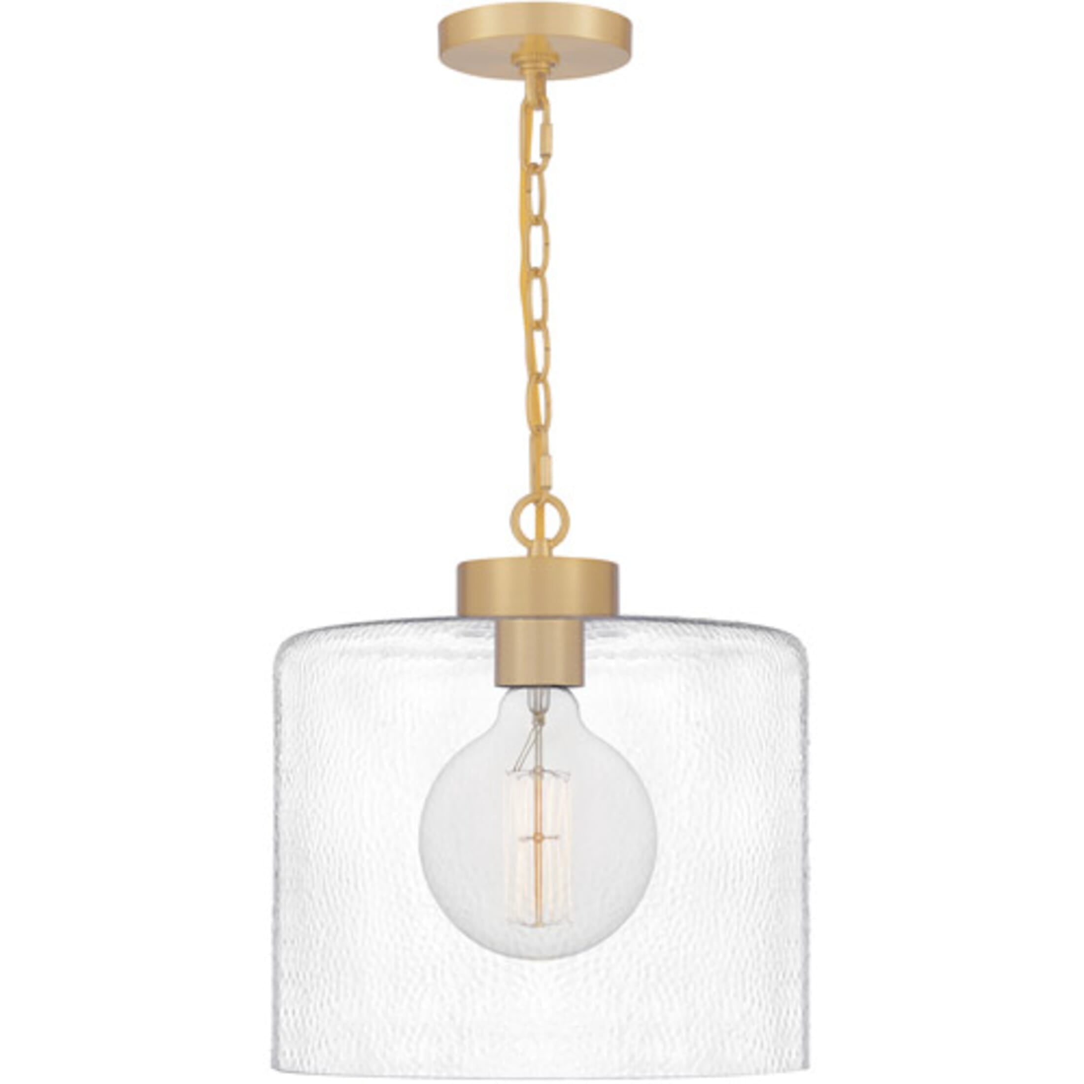 Aged Brass Mini Pendant with Clear Hammered Glass - Transitional Style