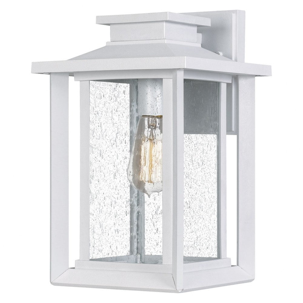 White Coastal Armour Outdoor Wall Lantern with Clear Seedy Glass