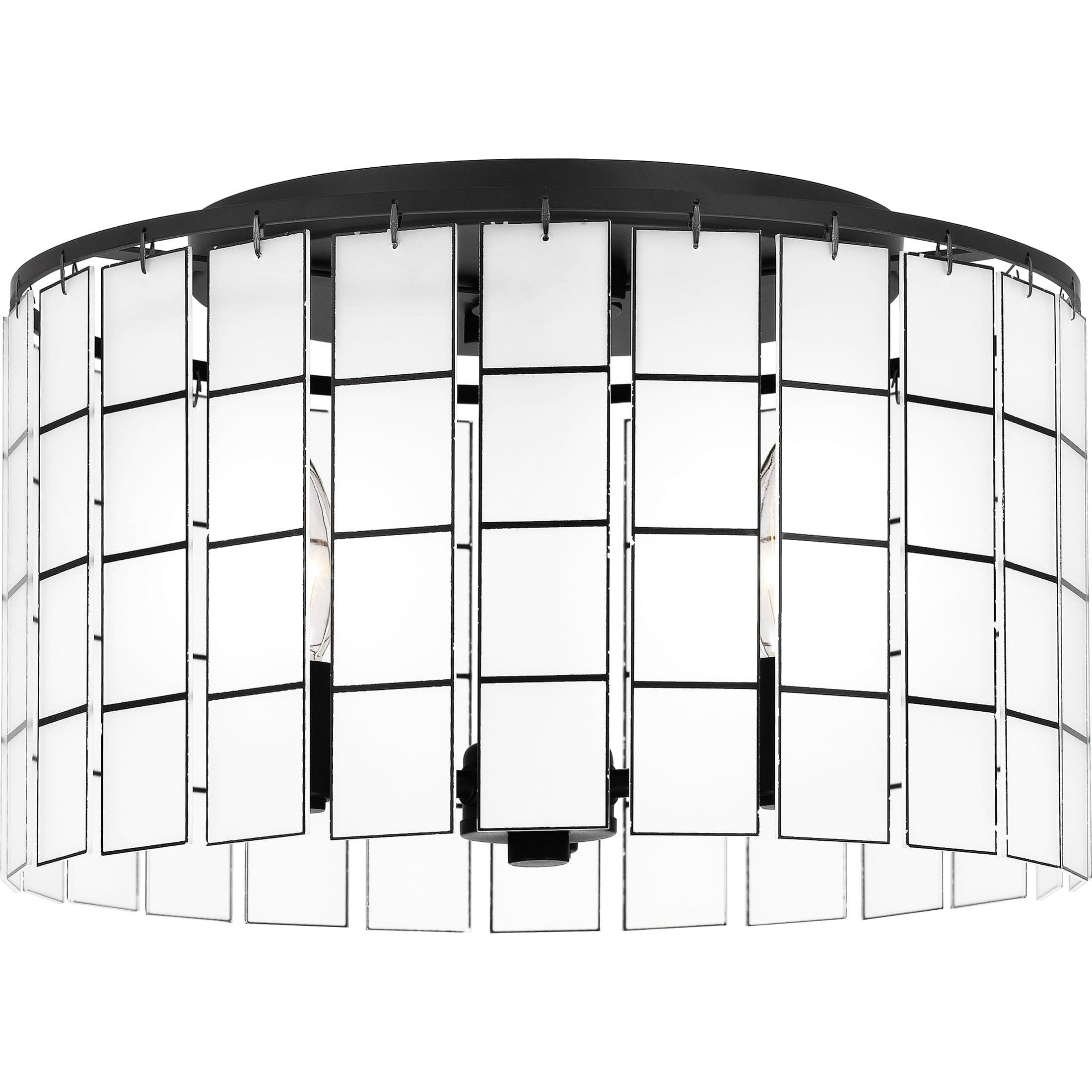 Seigler Matte Black 14" Glass Drum Semi-Flush Mount Light