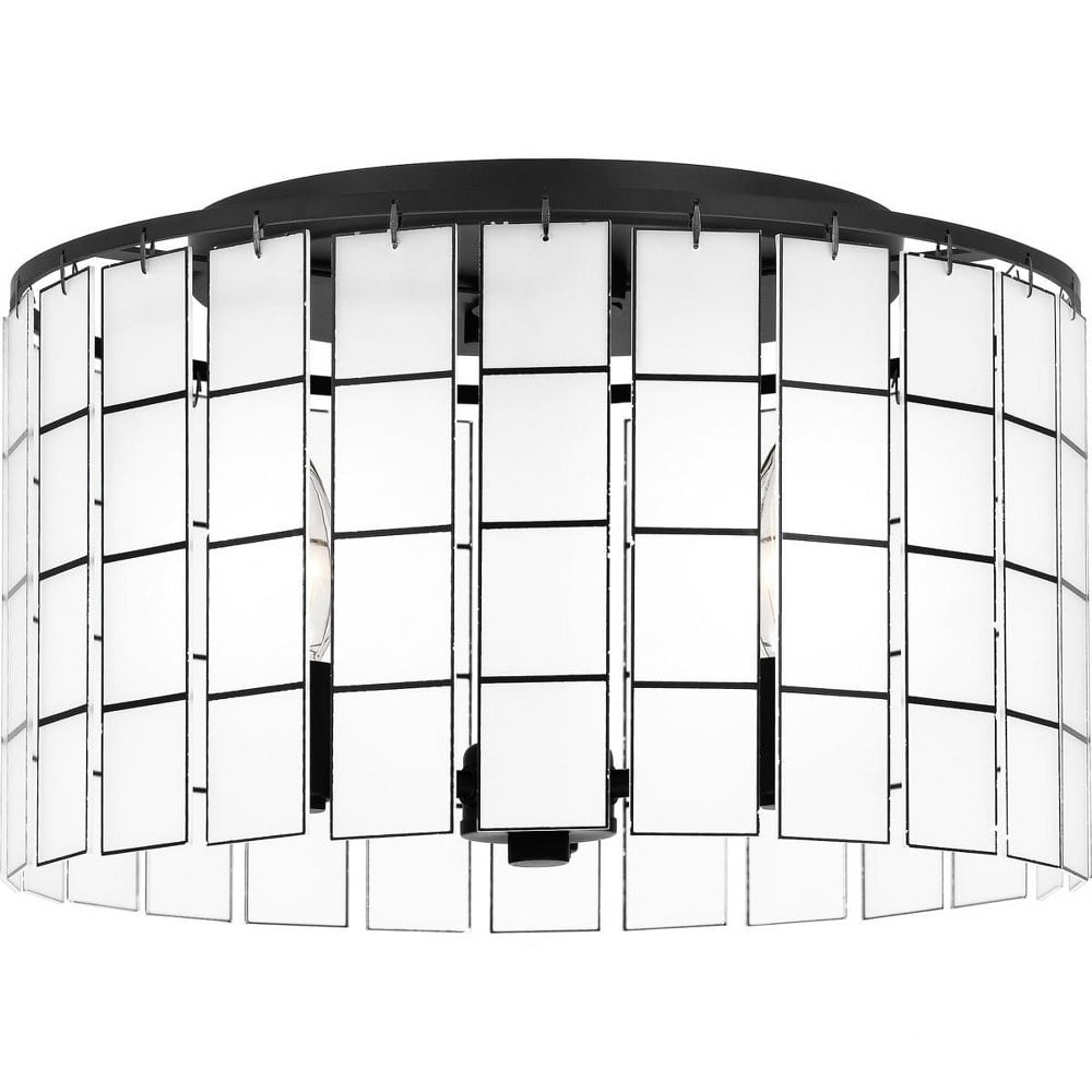 Seigler Matte Black 14" Glass Drum Semi-Flush Mount Light