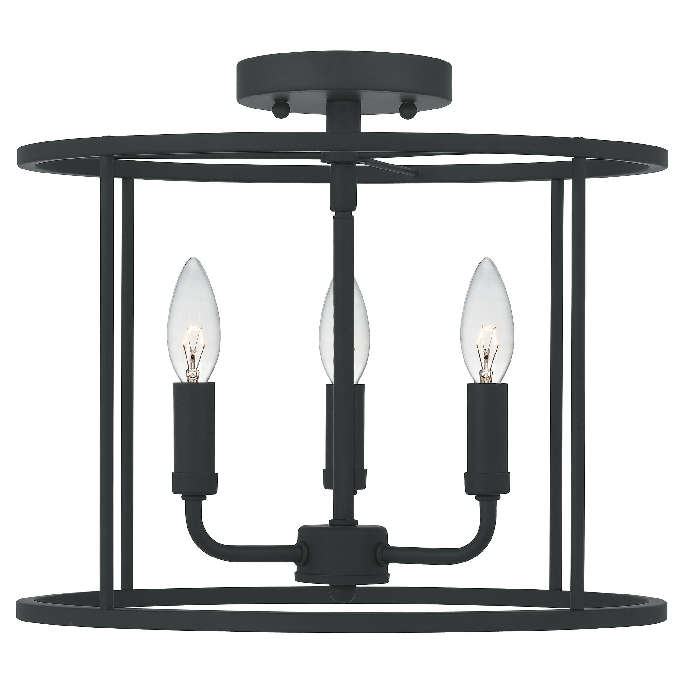 Abner Matte Black 14" Transitional Semi-Flush Mount with Hammered Glass