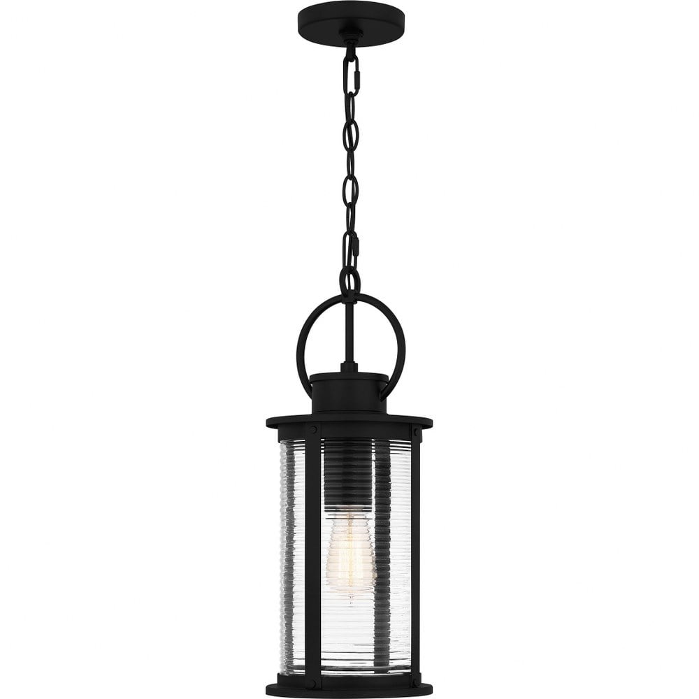 Tilmore Matte Black Ribbed Glass Outdoor Hanging Lantern
